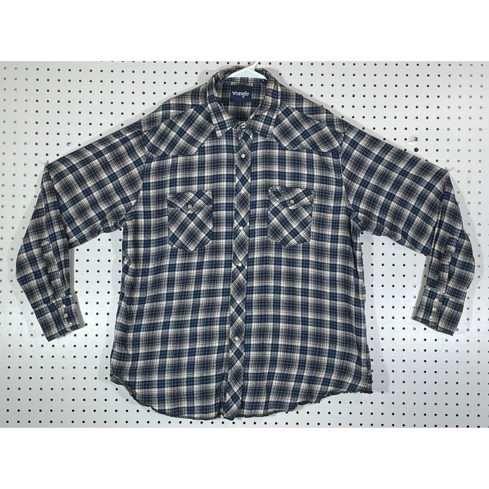 Wrangler Mens Blue White Plaid Western Snap Flannel Shirt XXL 75098AA